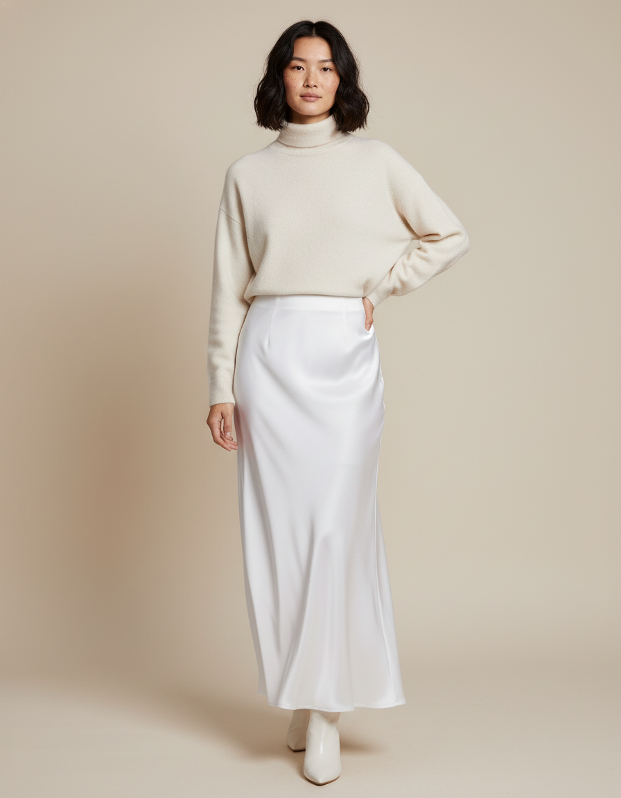 Jupe Longue Blanche Satin Élégante