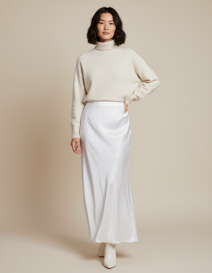Jupe Longue Blanche Satin Élégante