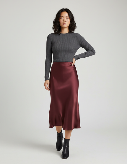 Jupe Longue Satinée Bordeaux Élégante