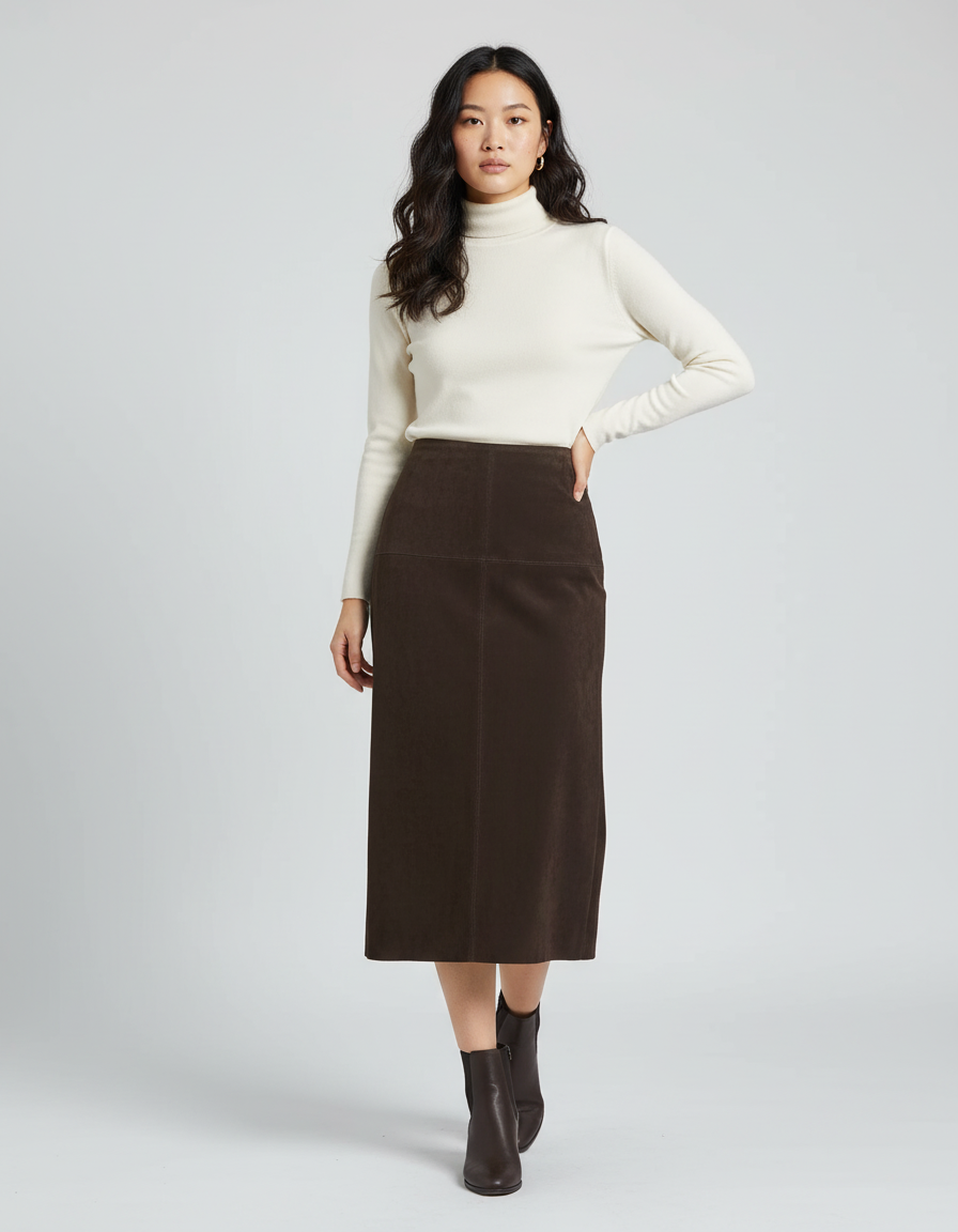 Jupe Longue Marron Daim Chic