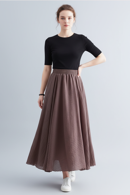 Jupe Longue Marron Femme