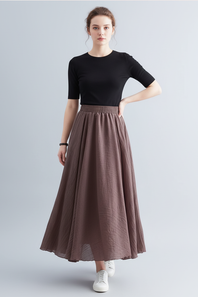 Jupe Longue Marron Femme