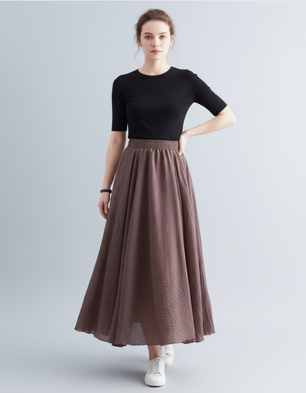 Jupe Longue Marron Femme