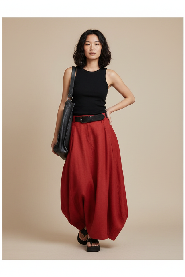 Jupe Longue Rouge Ample Décontractée