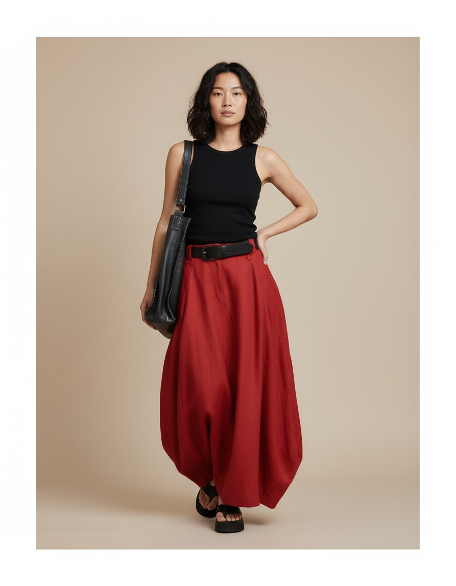 Jupe Longue Rouge Ample Décontractée