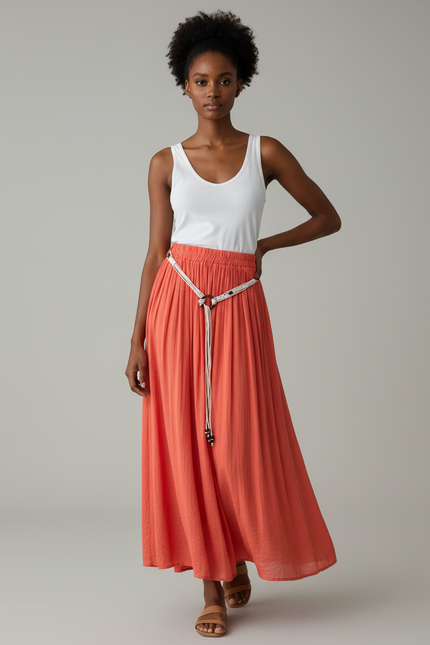 Jupe Longue Corail Fluide Plissée