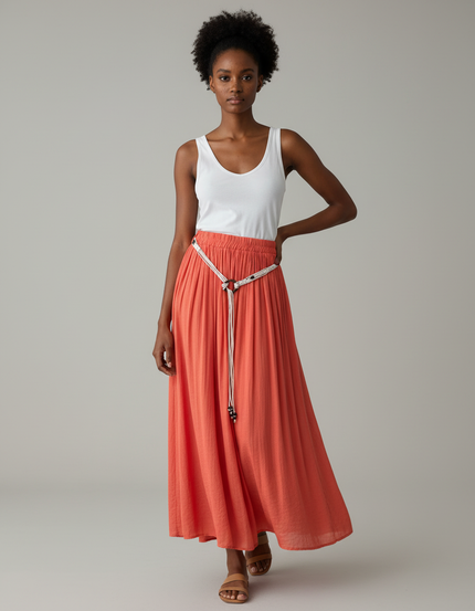 Jupe Longue Corail Fluide Plissée