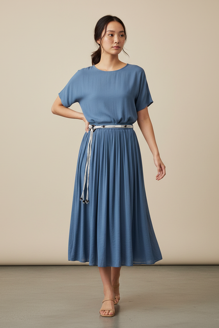 Jupe Longue Bleue Plissée Décontractée