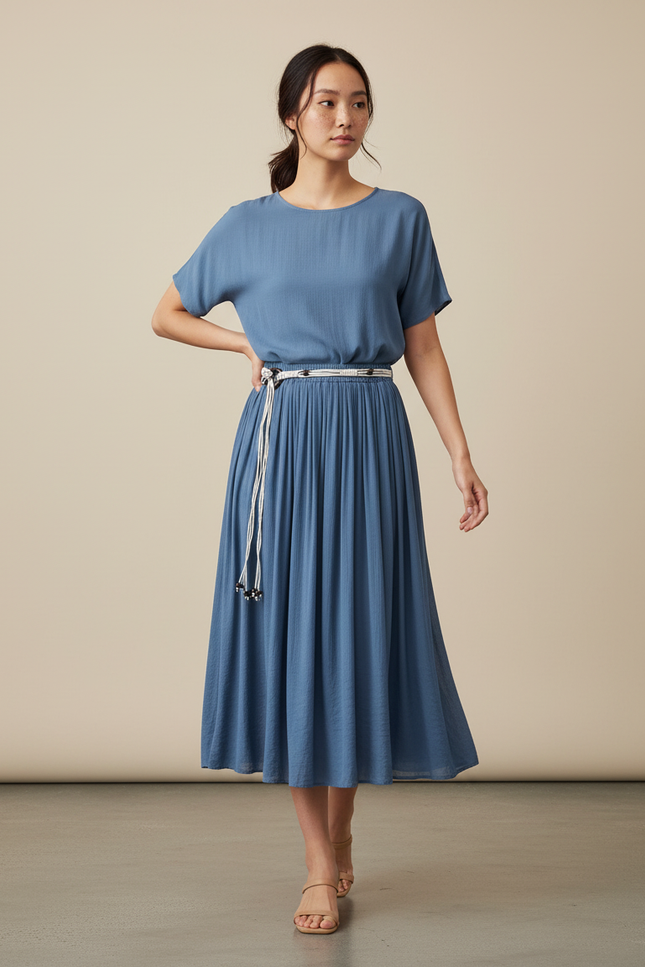Jupe Longue Bleue Plissée Décontractée