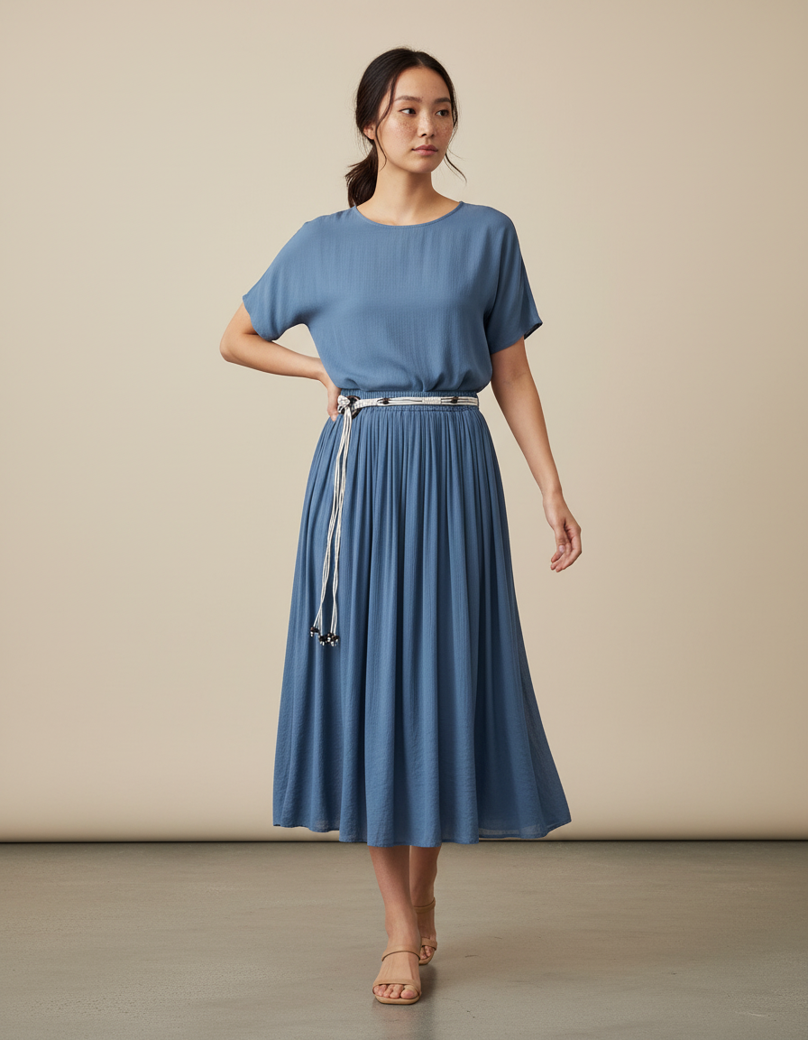 Jupe Longue Bleue Plissée Décontractée