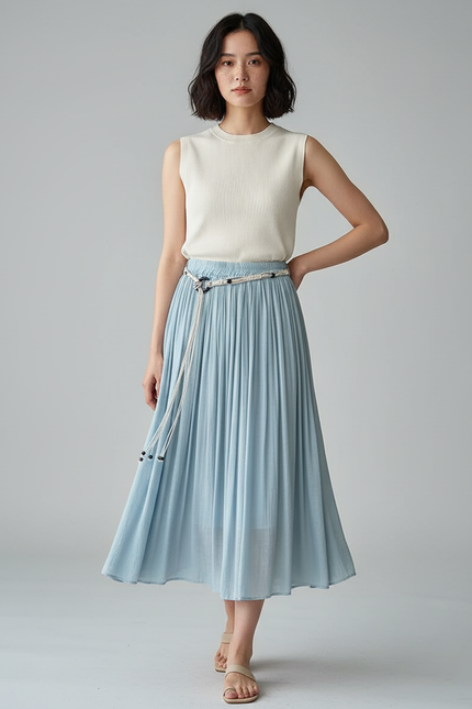 Jupe Longue Bleu Ciel Plissée Fluide