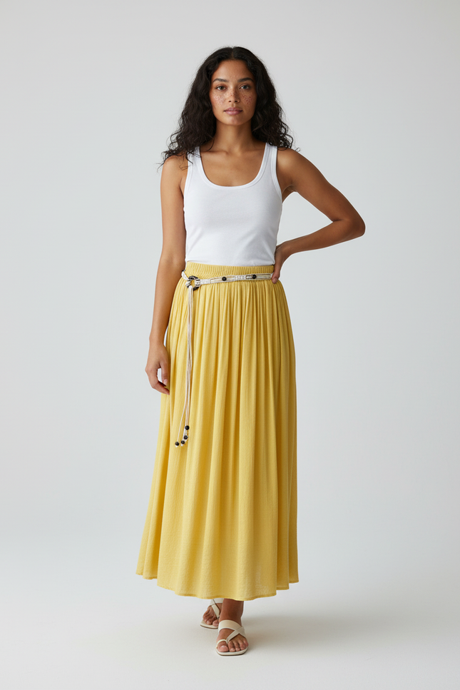 Jupe Longue Plissée Jaune