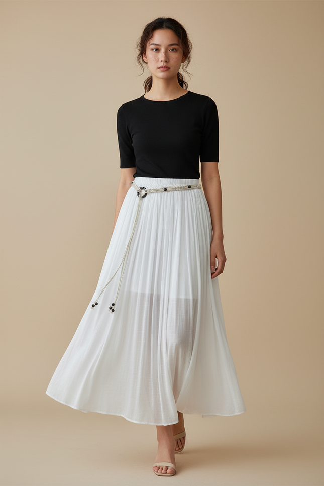 Jupe Longue Blanche Plissée Fluide