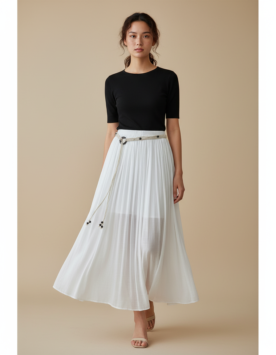 Jupe Longue Blanche Plissée Fluide