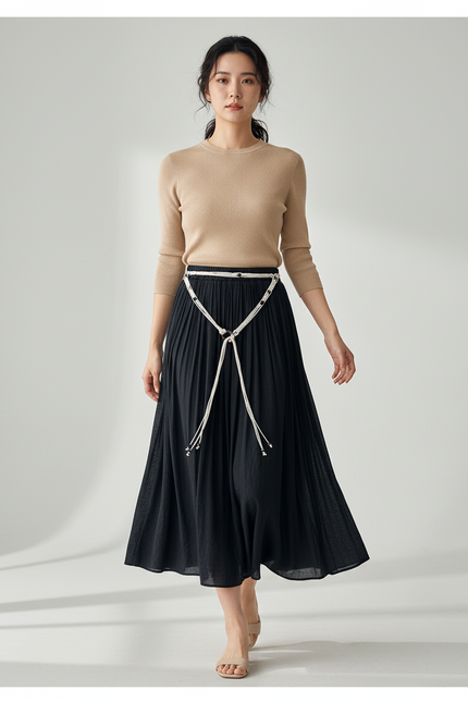 Jupe Longue Noire Plissée Fluide Mode