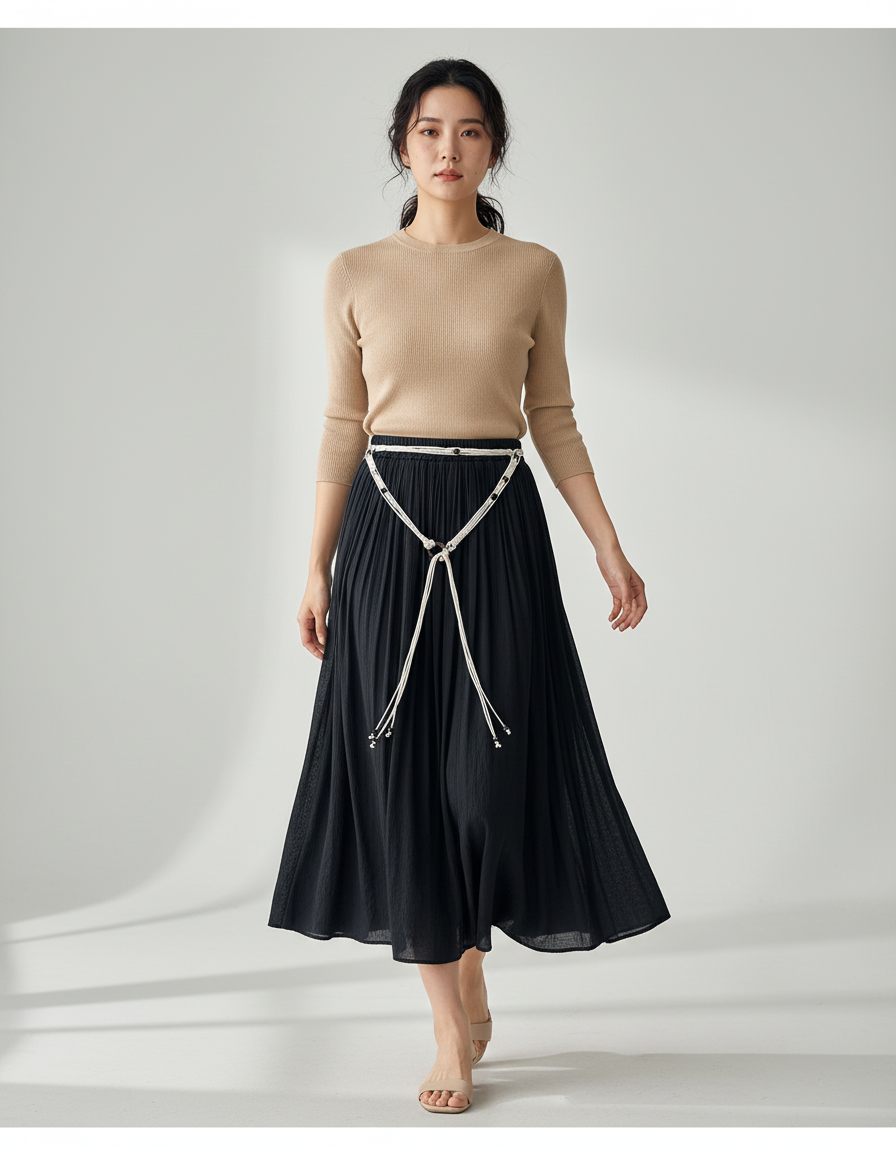 Jupe Longue Noire Plissée Fluide Mode