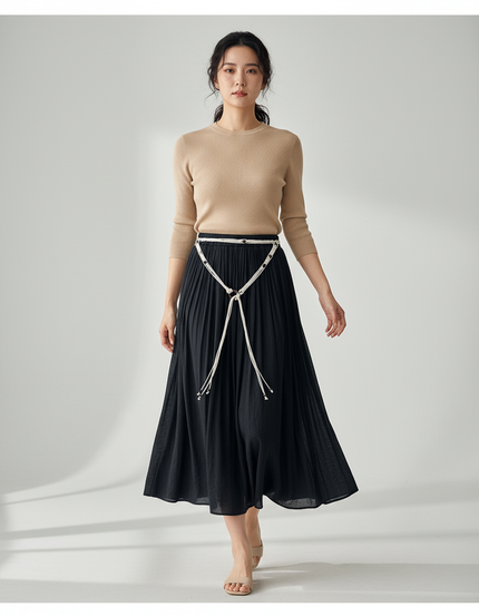 Jupe Longue Noire Plissée Fluide Mode