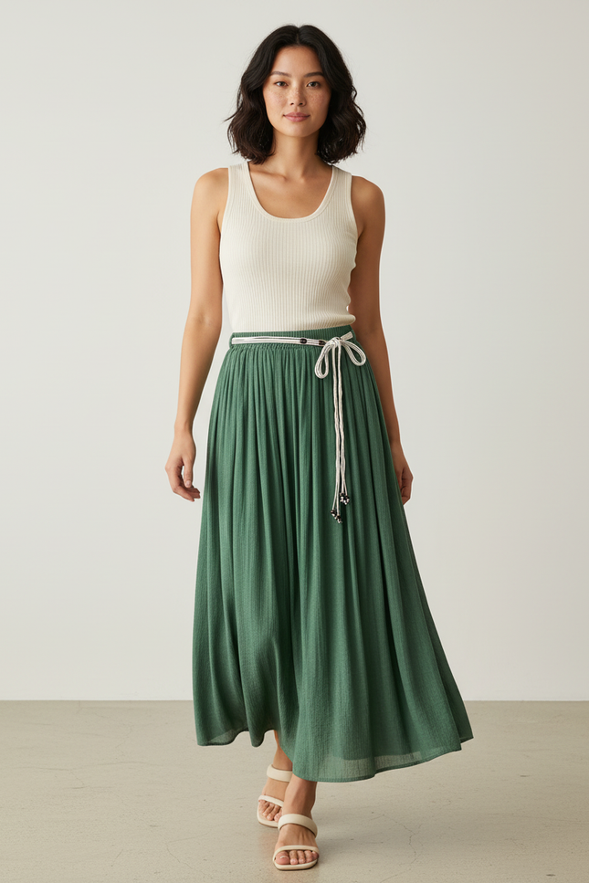Jupe Longue Verte Plissée Décontractée