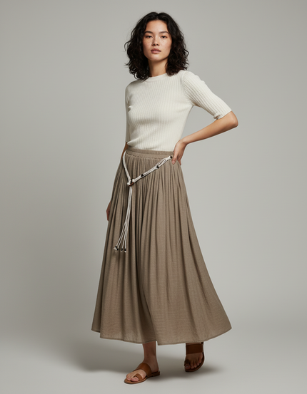 Jupe Longue Taupe Plissée Bohème