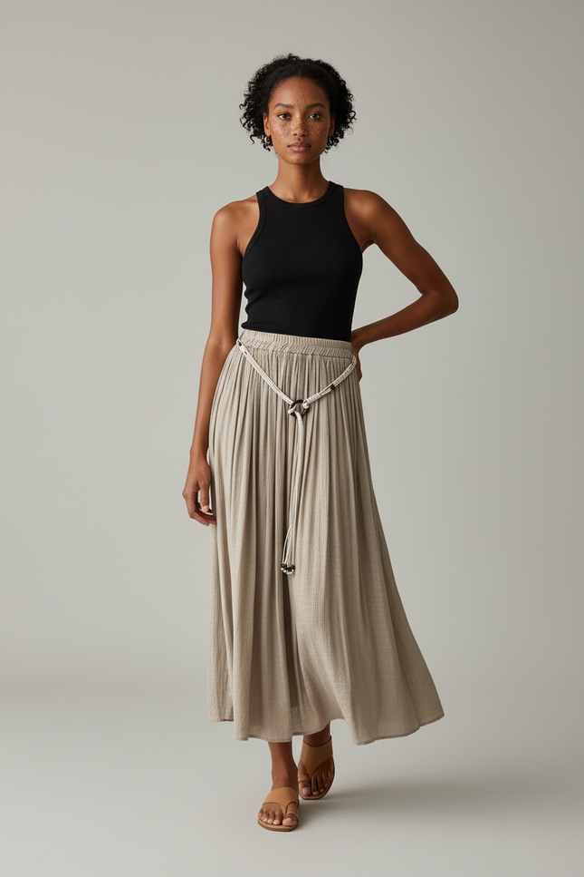 Jupe Longue Plissée Beige Fluide