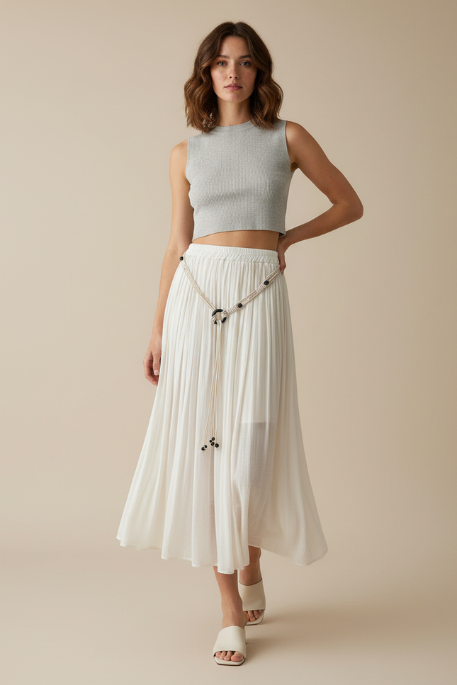 Jupe Plissee Longue Ecru