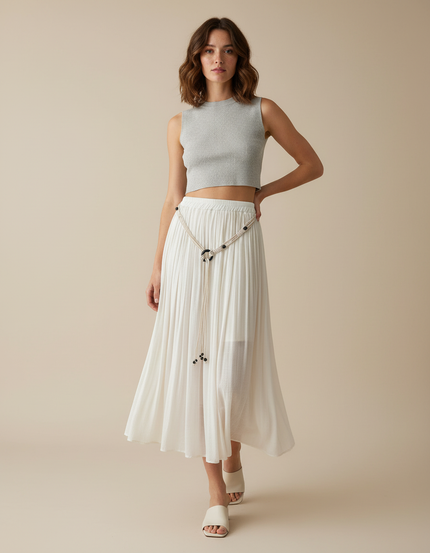 Jupe Plissee Longue Ecru