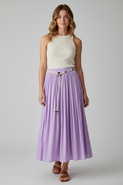 Jupe Longue Lavande Plissée Fluide