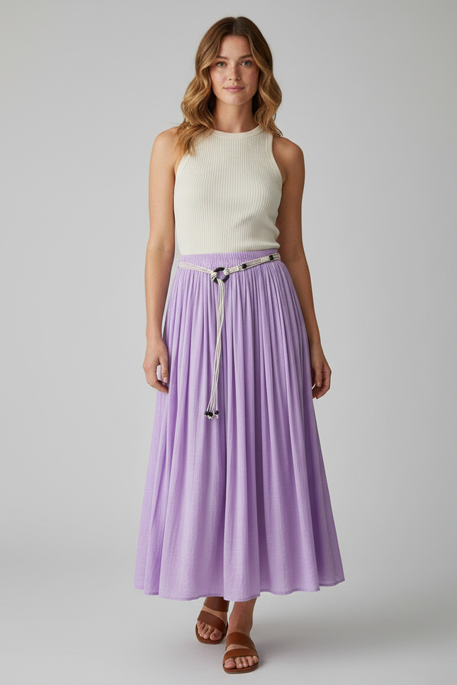 Jupe Longue Lavande Plissée Fluide