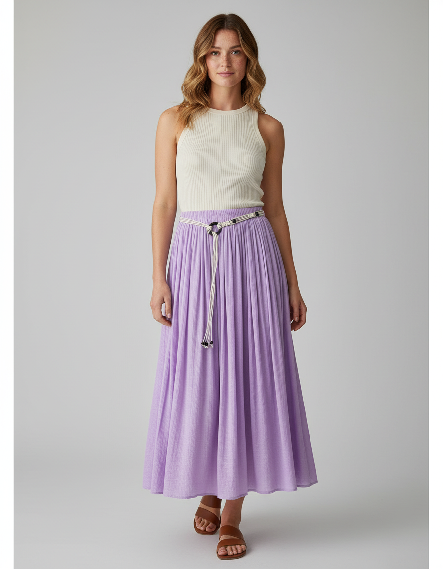 Jupe Longue Lavande Plissée Fluide