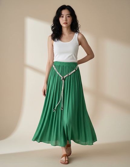 Jupe Longue Verte Plissée Fluide