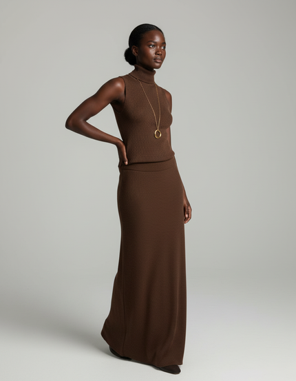 Jupe Longue Marron Côtelée Élégante