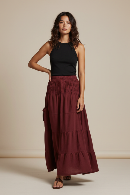 Jupe Longue Boheme Bordeaux
