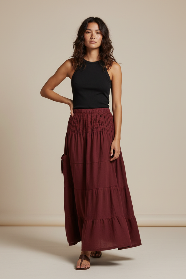 Jupe Longue Boheme Bordeaux