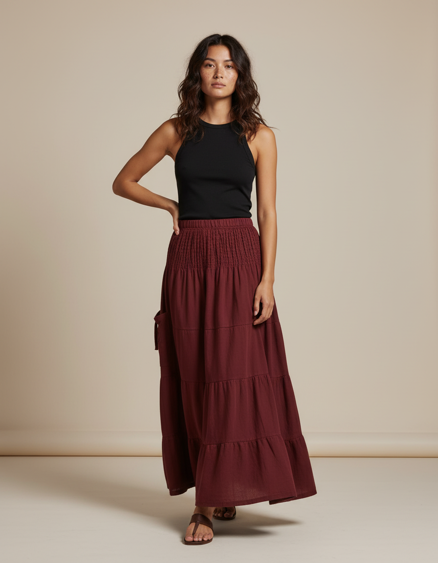 Jupe Longue Boheme Bordeaux