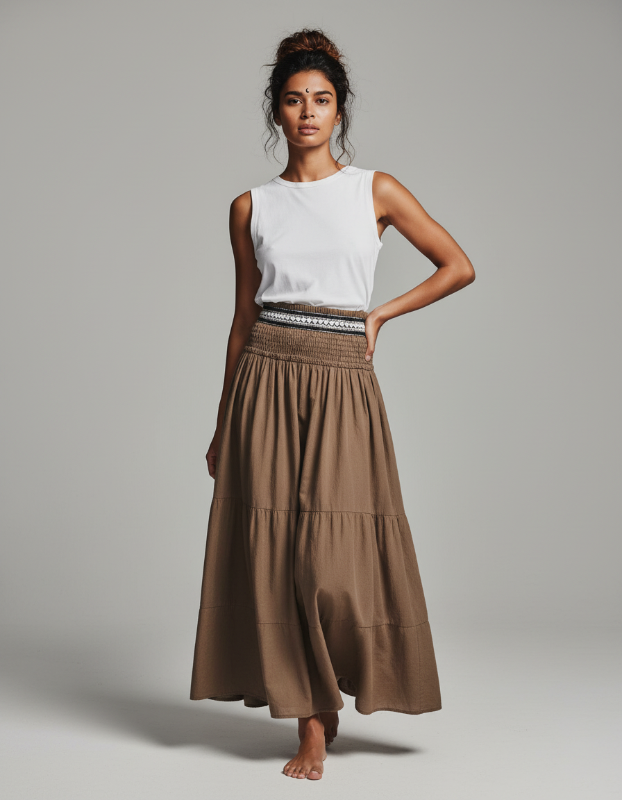 Jupe Longue Marron Fluide Bohème