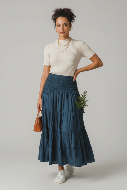 Jupe Longue Bleue Taille Haute Bohème