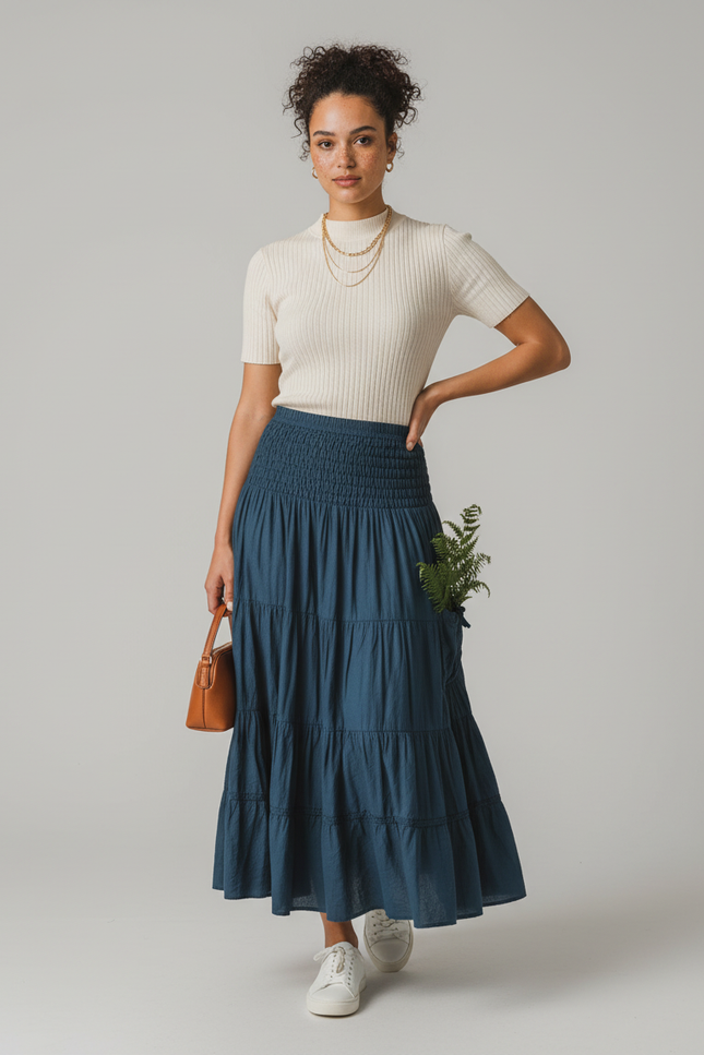 Jupe Longue Bleue Taille Haute Bohème