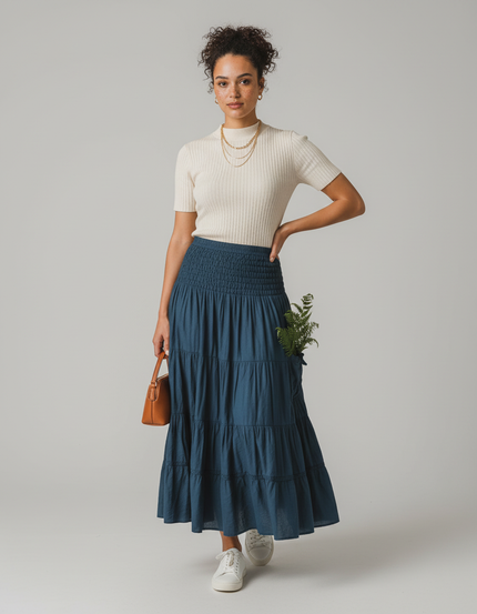 Jupe Longue Bleue Taille Haute Bohème