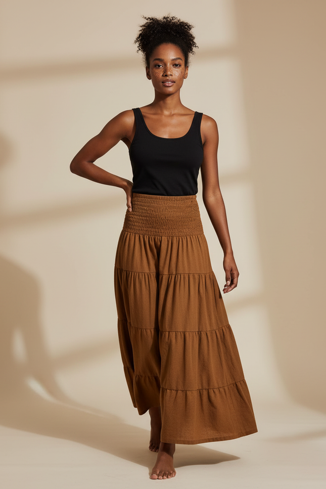 Jupe Longue Marron À Volants Bohème