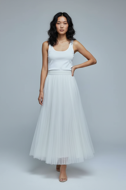 Jupe Longue Blanche Plissée Élégante