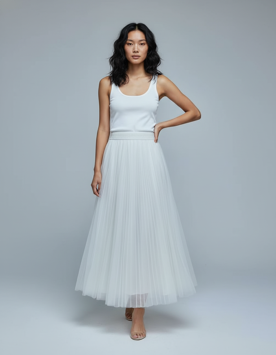 Jupe Longue Blanche Plissée Élégante