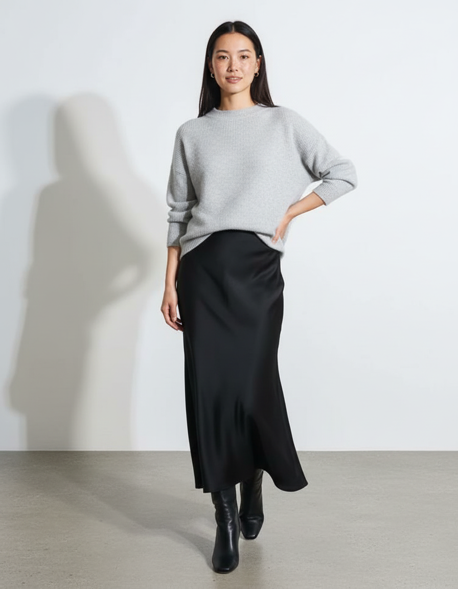 Jupe Longue Noire Satinée Élégante