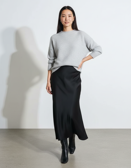 Jupe Longue Noire Satinée Élégante