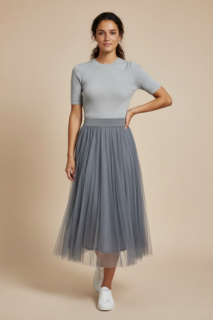 Jupe Longue Gris Plissée Élégante