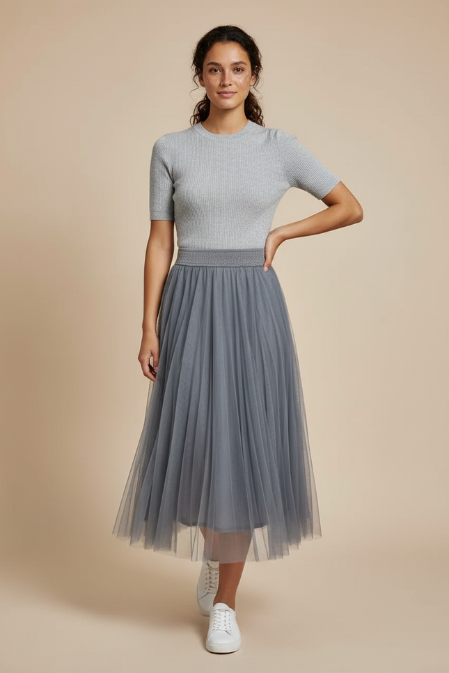 Jupe Longue Gris Plissée Élégante