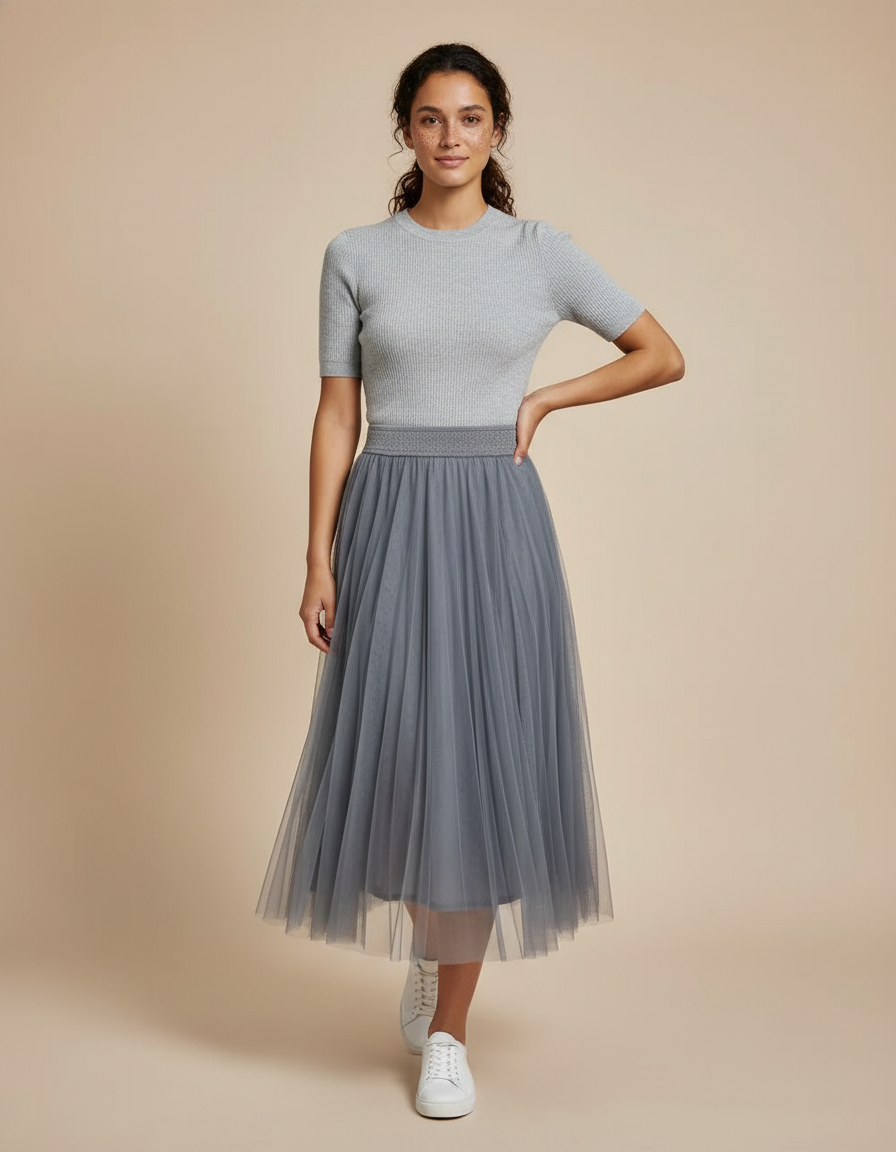 Jupe Longue Gris Plissée Élégante