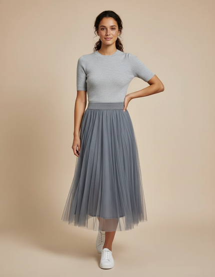 Jupe Longue Gris Plissée Élégante