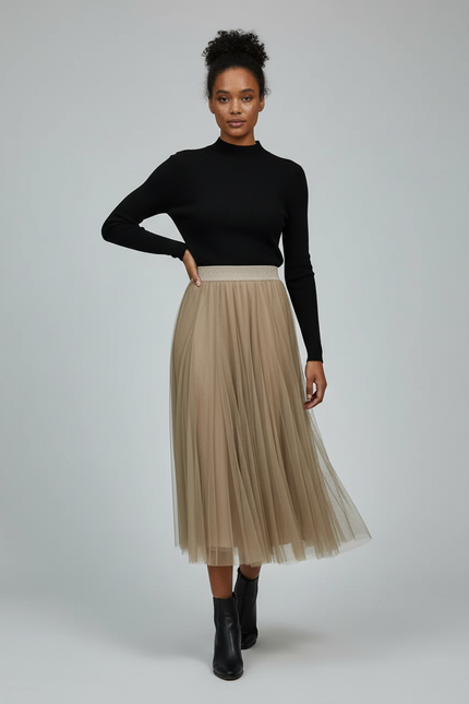 Jupe Longue Tulle Plissée Élégante