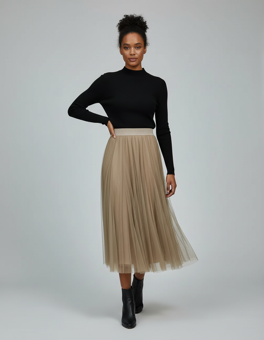 Jupe Longue Tulle Plissée Élégante