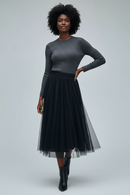 Jupe Longue Plissée Tulle Élégante